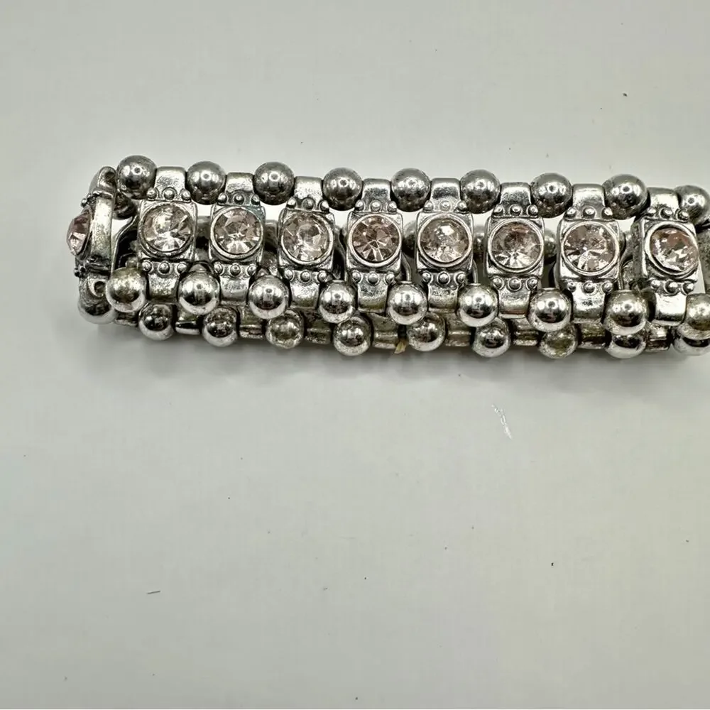 Light Pink Rhinestone Stretch Bracelet Unbranded Silver tone Retro
